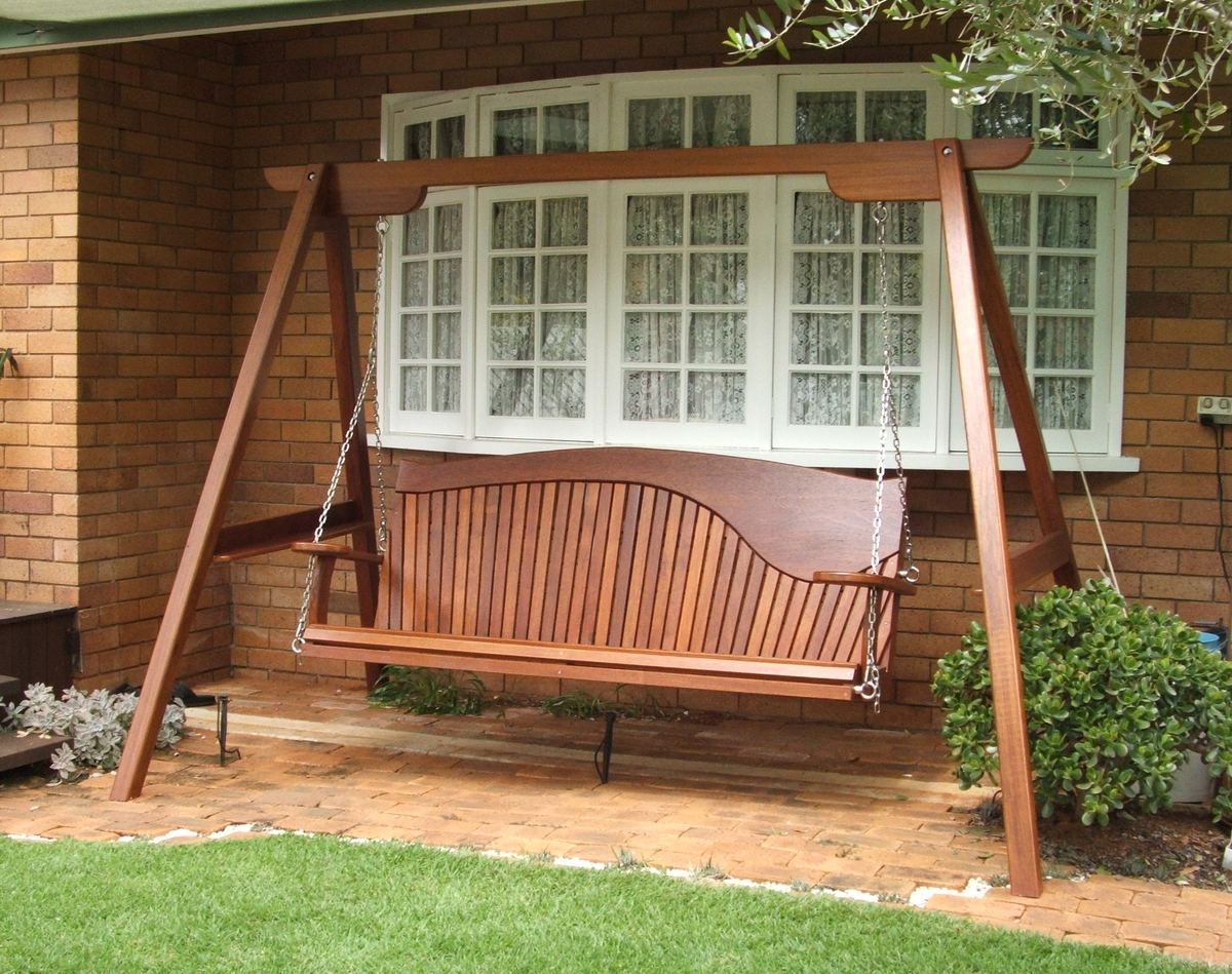 Kwila garden swing bench on an A-frame